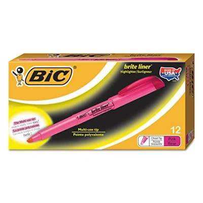 Imagen de BIC Highlighter Grip Marcadores punta biselada Ajustable Rosa, Caja de 12 unidades