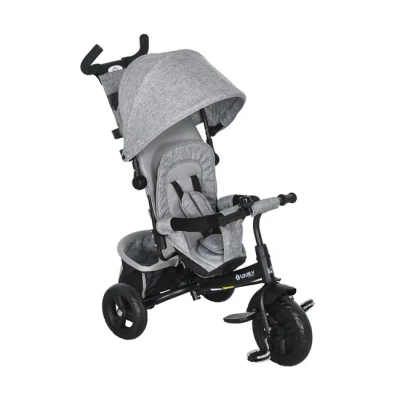 Imagen de HOMCOM Triciclo para Bebés Evolutivo Niños con Toldo Plegable Mango de Empuje Telescópico y Desmontable Bolso Mamá Portabotellas 102x49x102 cm Gris