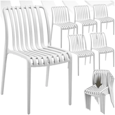 Imagen de TecTake® Sillas Terraza Exterior Apilables, Plástico Resistente, Antideslizante, Fácil de Montar, Muebles Resistentes, Jardin Set 6 Sin Reposabrazos Blanco