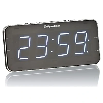 Imagen de ROADSTAR Radio Reloj Despertador CLR 2615 New, 2 Alarma, Negro/Plata, Talla única Slim
