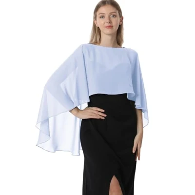 Imagen de Hotshawl Capelets de gasa para mujer, chales y envolturas vestido noche, capas boda, Azul/claro, Talla única