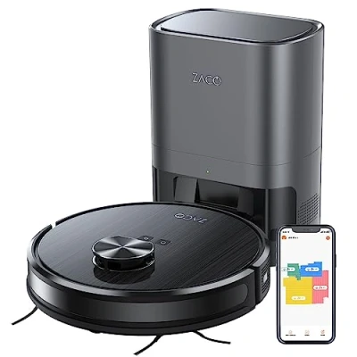 Imagen de ZACO A10 Pro Robot Aspirador y fregasuelos con Base de autovaciado 2,5L para hasta 60 días, navegación láser/LiDar, mapeo, App Alexa, succión 3000Pa, 150min, múltiples Pisos/Pelo Mascotas