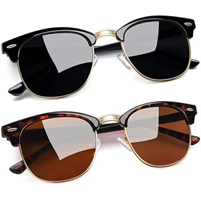 Imagen de Joopin Gafas de Sol Hombre Polarizadas Medio Marco Clásico Retro Mujer UV400 para Protección Conducción Deportes Golf 2PCS Negro Brillante+marrón