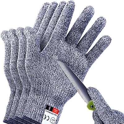 Imagen de guantes resistentes a los cortes de grado alimentario nivel 5 Protección, mejora seguridad corte para cocina, carne, tallado madera, cortado mandolina y más, 2 pares