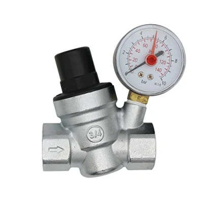 Imagen de DN20 Valvula presion reductora cromado regulador agua 3/4 pulgada con manometro indicador