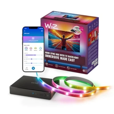 Imagen de Tira LED WiZ HDMI Sync Box con retroiluminación, Para TV de 55&quot; 65&quot;, WiFi: Wireless G, Google o Alexa, Negro