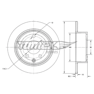 Imagen de TOMEX brakes TX 73 66 Disco de freno Eje trasero 302 10 5 114,3 macizo barnizado MITSUBISHI: Lancer 8 Limousine, ASX SUV, Outlander 2 SUV
