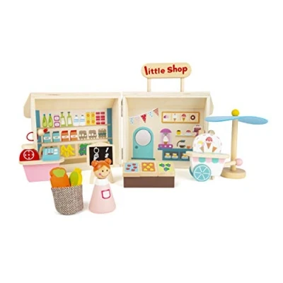 Imagen de Small Foot Company 11393 Tienda en maletín práctico de Madera, Ideal para Viajar. Juguetes, Multicolor, color/modelo surtido