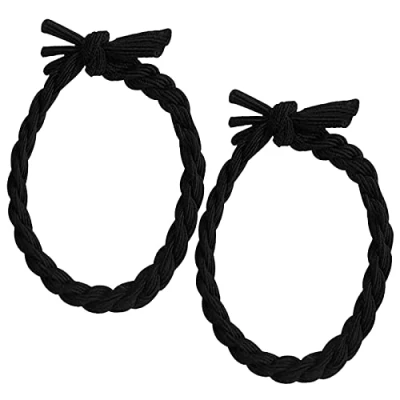 Imagen de 2 Piezas gomas de pelo Elástica,Hair Ties,Gomas Trenzadas Negras,Pequeñas para el peinados trenzados y trenzas pequeñas Muy Elásticas Ultra Resistentes Black