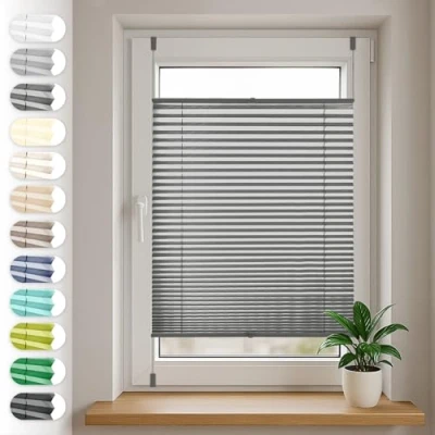 Imagen de Sonello Estor Cortina Plisada sin taladrar 60cm x 160cm Antracita, Enrollable para Puerta y Ventana persianas protección de la intimidad Solar estores palisados