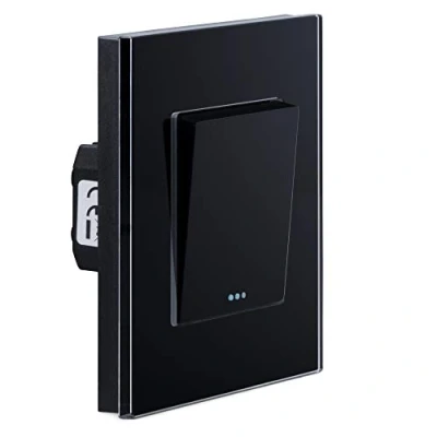 Imagen de Navaris Interruptor de pared cristal Switch con pulsador para luz Placa individual vidrio 8.5 x 4 CM empotrable en Negro