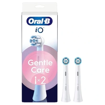Imagen de oral B Juego de 2 cepillos repuesto para gentle care, automáticos, blancos, cepillados más suaves, adecuados encías sensibles, cepillo redondo dientes eléctricos iO