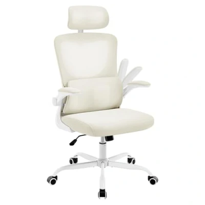 Imagen de WOLTU Silla Oficina Ergonómica, Trabajo con Reposabrazos, Reposcabezas y Soporte Lumbar, Respaldo Inclinable de Tela Malla, Escritorio Giratoria, Beige, BS161be