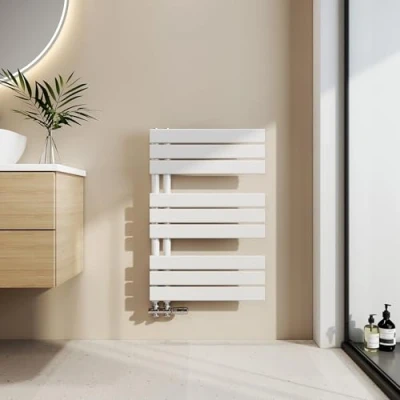 Imagen de EMKE toallero Baño radiador Plano, de Paneles, 762 x 500 mm, Blanco, secador Toallas con conexión Lateral, 397W, Agua Caliente