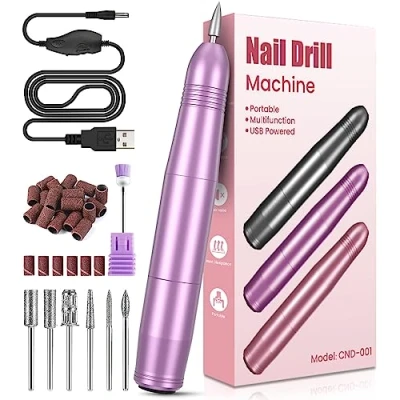 Imagen de Torno para Uñas, Uñas Profesional 7 in 1, 20000 RPM Lima Eléctrica Seguro, Velocidad Ajustable, Potente Kit de Manicura y Pedicura Eléctrico Salón DIY Principiantes Mujeres Niñas