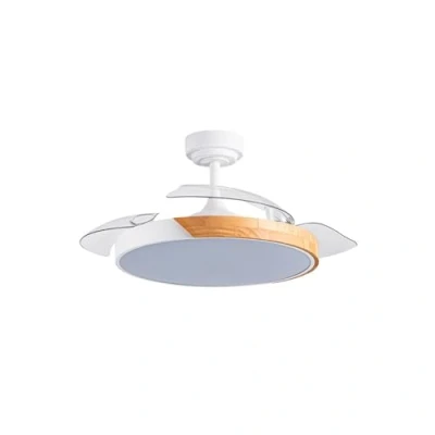 Imagen de ventilador de techo taoro blanco madera motor DC aspas retractiles 2 tamaños Lampara con luz regulable