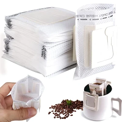 Imagen de Filtro de Café Portátil con Oreja Colgante, 100 Pcs Bolsa Café, Desechable Una Sola Porción, para Colgar en La Viajes, Camping, Hogar