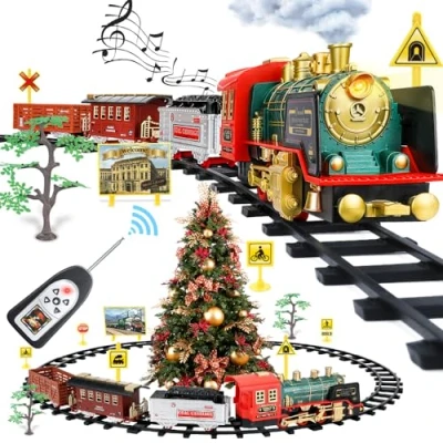 Imagen de FRUSE Tren Juguete para Niños,Tren Electrico Locomotora de Vapor con Ahumado, Luces y Sonido, Clásico Infantil Vagones Carga Pistas,Regalos Niños Niñas Mayores 3 4 5 6 7 8 Años