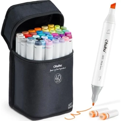 Imagen de Rotulador permanente de graffiti Ohuhu, 40 colores con doble punta, para dibujar bocetos arte, pintar, colorear y subrayar