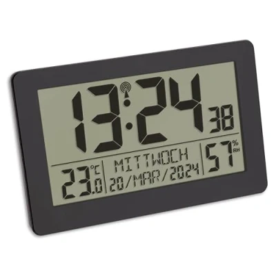 Imagen de TFA Dostmann 60.2557.01 Reloj de Pared Digital controlado por Radio, Pantalla Grande, indicador Temperatura, Fecha, día la Semana, plástico, Color Negro, 206 x 30 130 mm