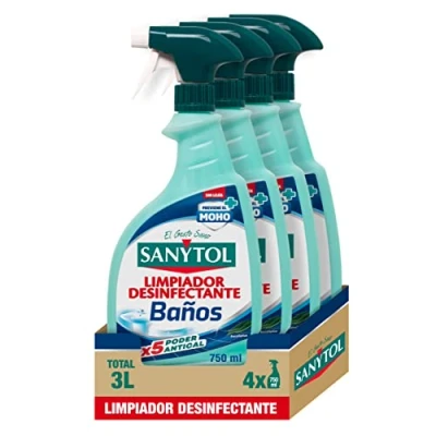 Imagen de Sanytol Limpiador Desinfectante Antical Baños, Elimina Bacterias, Hongos y Virus Sin Lejía, Perfume Eucaliptus Pack de 4 x 750 ML = 3L