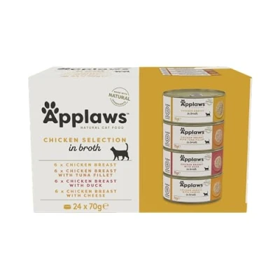 Imagen de Applaws 100% Natural Comida Húmeda para Gatos Selección Mixta de Pollo en Caldo Paquete 24 latas 70g
