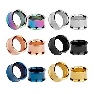 Imagen de KUBOOZ 12 unids conjunto colorido Acero inoxidable tornillo MIX tapones para los oídos túneles Calibradores camilla Piercings, inoxidable,Acero de aleación