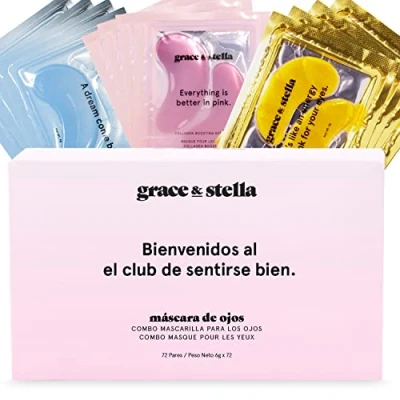 Imagen de Grace and Stella Parches Ojos Bolsas y Ojeras para Reducir Ojeras, Bolsas, Arrugas de Gel, Cuidado Personal Vegano No Testado en Animales [72 Pares, Oro, Rosa, Azul]