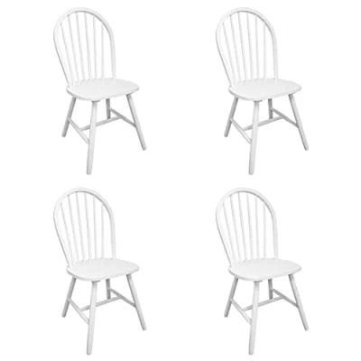 Imagen de vidaXL 4X Sillas de Salón Comedor Redondas Madera Caucho Blancas Cocina