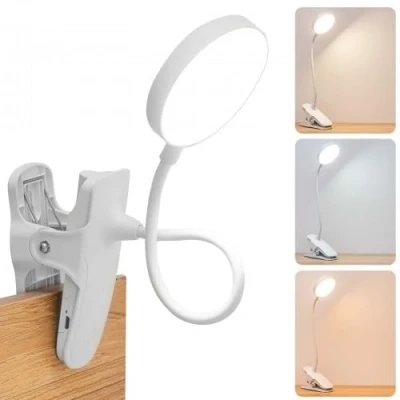 Imagen de Lampara Pinza Escritorio con Pinza, 3 Colores y Brillo Ajustable LED Luz Lectura, USB Lámpara de Escritorio, Mesa pare Estudio Leer Cama, Lectura Cama Flexo Cabecero