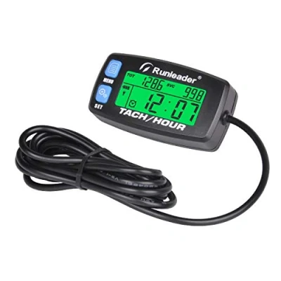 Imagen de Runleader Tacómetro de motor digital, registro horas y RPM, pantalla retroiluminación, batería reemplazable para montar, cortacésped, generador, compresor, quitanieves, ATV(032B BU)