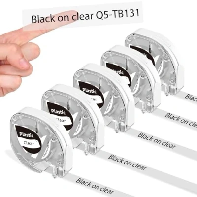 Imagen de 5x Phomemo P12 CintaS de Etiqueta Original 12mmx4m Negro sobre Transparente co Q5 TB131 Cinta Autoadhesiva Plástico Impermeable para Impresora Etiquetas P12/P12Pro/LT12