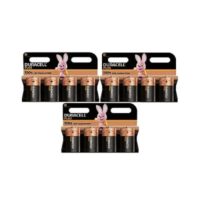 Imagen de 12 pilas alcalinas Duracell D Plus, LR20 MN1300 (3 blísters de 4 baterías),