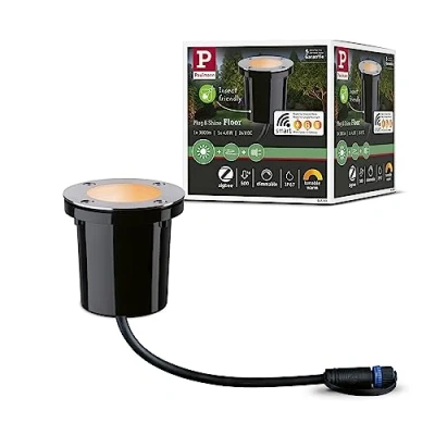 Imagen de Paulmann 94588 Luminaria exterior LED Smart Home Zigbee, empotr.en el suelo 1m IP65 control luz blanca red., 1x4,6 W regulable negro acero inox 2000K