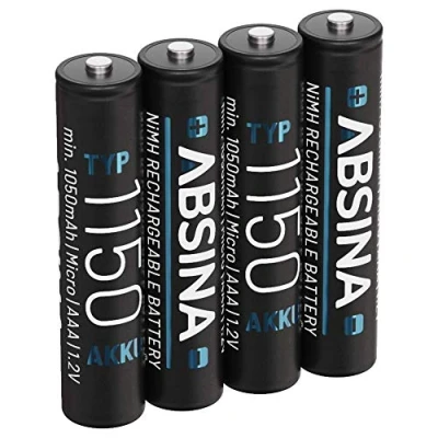 Imagen de ABSINA 4X Pilas Recargables AAA 1150 NiMH 1,2V &amp; al Menos 1050 mAh Baterías para Dispositivos de Alto Consumo Pila Recargable teléfonos