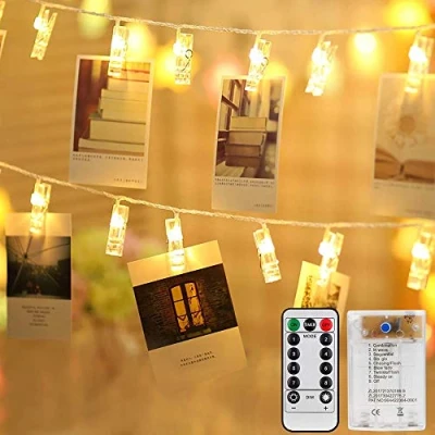 Imagen de Mitening Clip Cadena de Luces LED, 4m 40 LED Fotoclips Guirnalda con 8 modos Ideal para Colgar Fotos, Notas, Memos y Arte (Blanco Cálido) [Clase eficiencia energética A]