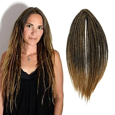 Imagen de Extensiones de Rastas Sintéticas Delgadas 0,6cm Double Ended 20 Pulgadas 10 Hebras Pelo Ganchillo Trenzas Largas Estilo Hip Hop Cabello Suaves, MT1B/27#