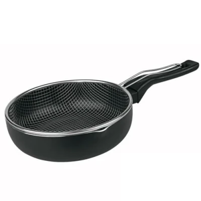 Imagen de MGE Sartén Freidora con Cestillo Inducción Rápida para Freír Honda Profunda Wok Negra 26 cm