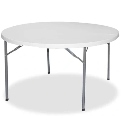 Imagen de Acomoda Textil Mesa Redonda Portátil para Jardín, Terraza y Camping. Blanca Plegable de Interior Exterior, Resistente Duradera con Asa Transporte 122x74 cm