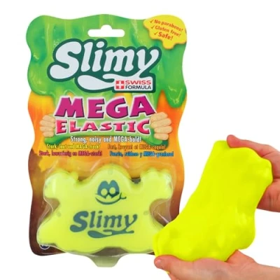 Imagen de Slimy Mega Elastic 150 g Masa de juego original Slime para niños, diversión con moco superelástico en la lata (juguete a partir 3 años), color: amarillo