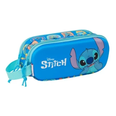 Imagen de Stitch 3D Portatodo Doble 3D, Estuche Infantil, Niño, Ideal para Niños en Edad Escolar, Cómodo y Versátil, Calidad Resistencia, 21x6x8 cm, Color Azul