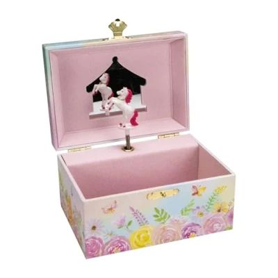 Imagen de GICO Joyero musical infantil para niñas, caja de joyas, unicornio, flores, melodía: lago los cisnes 92066