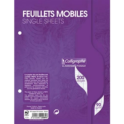 Imagen de Clairefontaine Ref 2084C Hojas de papel individuales caligrafo (100 hojas), 170 x 220 mm, 2 agujeros, Séyès Rulings, vitela cepillado, 90 g/m², color blanco