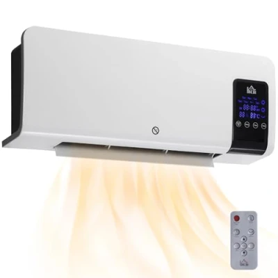 Imagen de HOMCOM Calefactor Eléctrico de Pared 1000W/2000W Baño con Función Oscilación Mando a Distancia Temporizador Protección contra Sobrecalentamiento 54,5x12x21,5 cm Blanco