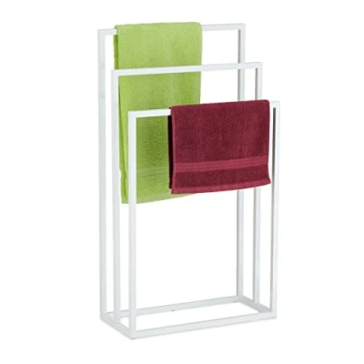 Imagen de Relaxdays Toallero de Pie Triple, Acero, 82,5 x 46 21 cm Aprox, Soporte Toallas para Suelo Baño, Color Blanco