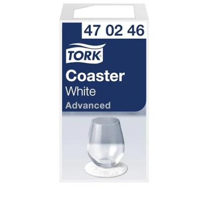 Imagen de Tork 470246 posavasos blancos para vasos y tazas en calidad Advanced/papel extra grueso/protección ideal contra la humedad/Ø 9cm / 250