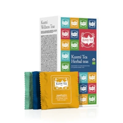 Imagen de Kusmi Tea Caja de Infusiones Surtido Té Regalo para Mujer o Hombre Juego Cesta 100% Orgánico Manzanilla, Hibisco, Rojo, Frías 8 Variedades, 24 Bolsitas