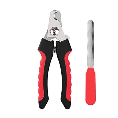 Imagen de FULARR Cortaúñas para Mascotas de Acero Inoxidable, Profesional Pequeño, Mediano y Grande Perros Gato Tijeras, Pet Clippers con Lima Uñas Mecanismo Bloqueo (Talla Grande, Negro Rojo)