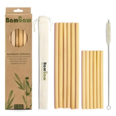 Imagen de Bambaw pajitas de Bambu, Reutilizables, Fabricadas en Bali, Biodegradables, Cocteles, Pack 6 15 cm &amp; 22