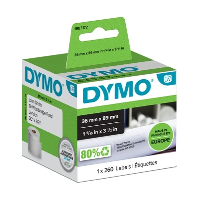 Imagen de DYMO LW etiquetas auténticas grandes de dirección 36 mm x 89 rollo 260 con reverso fácil retirar autoadhesivas para etiquetadoras LabelWriter